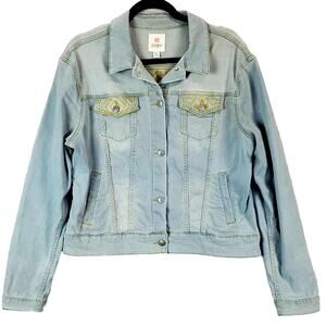 Cottagecore Southwestern Cowgirl Baby Blue Denim Jacket Yellow Embroidered XL
